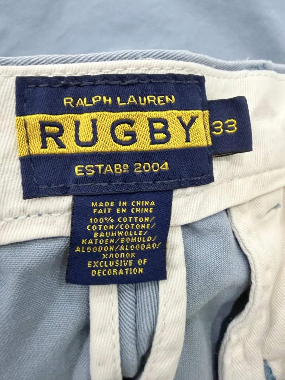 Ralph Lauren Rugby Skull Chino Shorts 33 Blue Distressed Preppy Cotton Y2K
